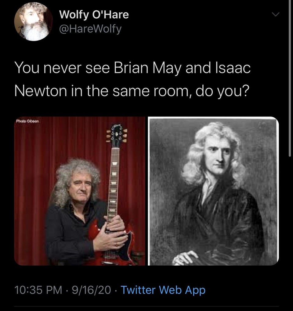 album cover - Wolfy O'Hare You never see Brian May and Isaac Newton in the same room, do you? Po 91620 Twitter Web App