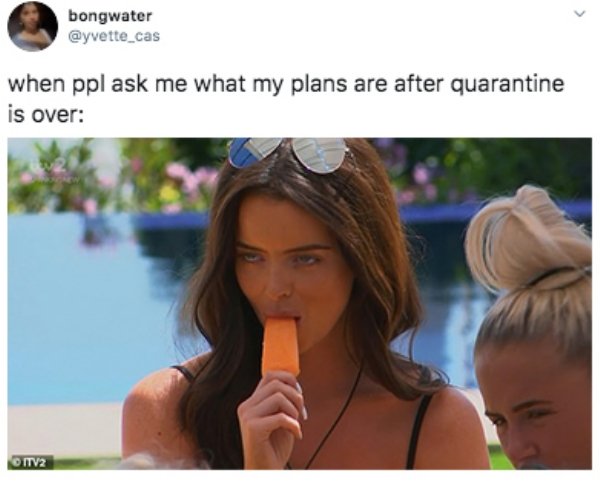 girl - bongwater when ppl ask me what my plans are after quarantine is over ONTV2