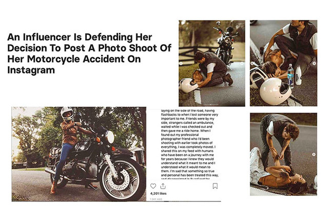 influencer motorcycle accident - An Influencer Is Defending Her Decision To Post A Photo Shoot Of Her Motorcycle Accident On Instagram understand white laying on these of the road, raving Fashbacks to when I lost someone very important to me. Friends were