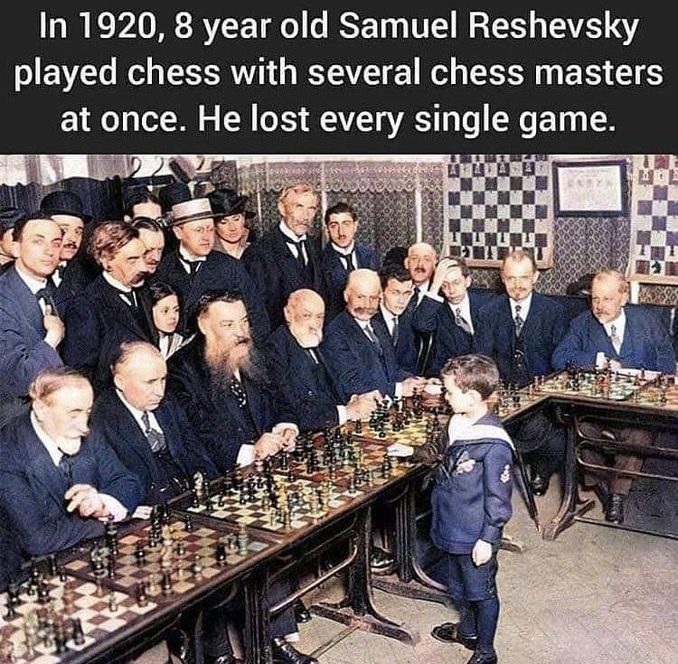 samuel reshevsky 8 year old - In 1920, 8 year old Samuel Reshevsky played chess with several chess masters at once. He lost every single game.