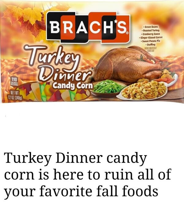 brach's turkey dinner candy corn - Brach'S Green Beans Roasted Turkey Cranberry Sauce Ginger Glazed Carrot Sweet Potato Ple Stuffing Turkey Dinner 110 Calories Nas Candy Corn Netwo 12. 07 3400 Turkey Dinner candy corn is here to ruin all of your favorite 