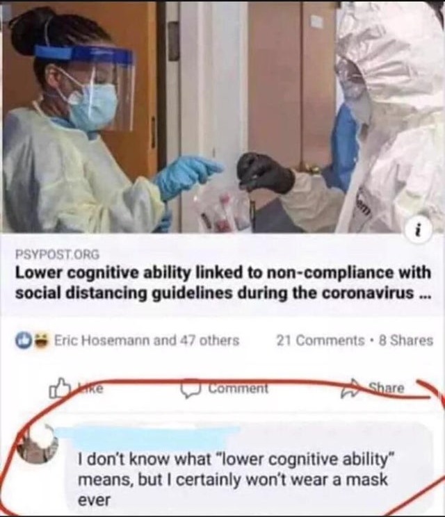 lower cognitive ability linked to non compliance - em Psypost.Org Lower cognitive ability linked to noncompliance with social distancing guidelines during the coronavirus ... Eric Hosemann and 47 others 21 . 8 Comment I don't know what "lower cognitive ab