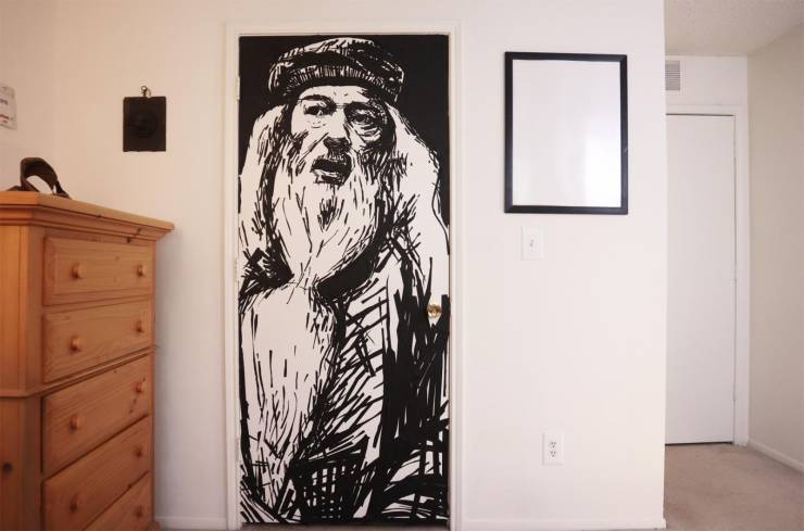 cool objects - dumbledore portrait made from painter's tape