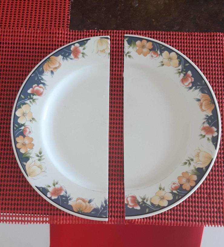 cool objects - fine china plate broken perfectly in half