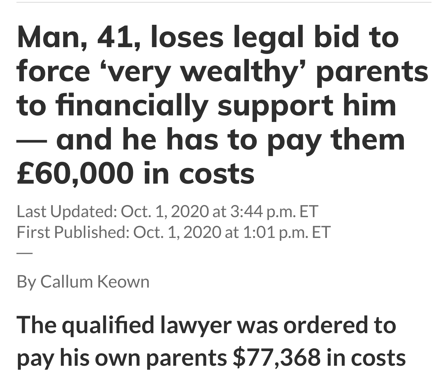 super entitled people - man loses lawsuit to make his parents support him