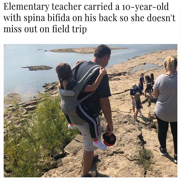 spina bifida - Elementary teacher carried a 10yearold with spina bifida on his back so she doesn't miss out on field trip