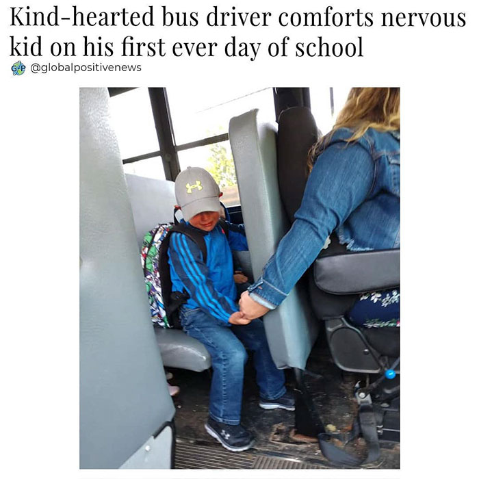 Kindhearted bus driver comforts nervous kid on his first ever day of school Gap