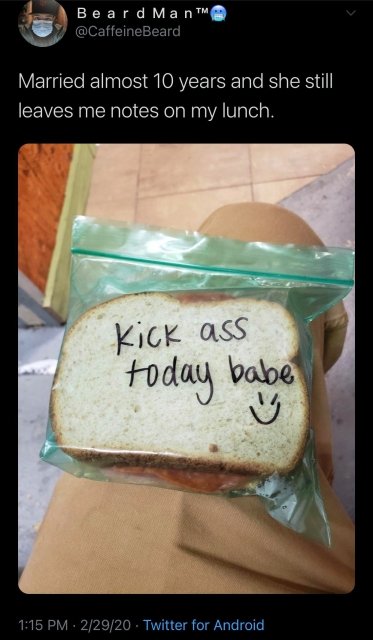 dairy product - Beard Man Married almost 10 years and she still leaves me notes on my lunch. Kick ass today babe 22920 Twitter for Android