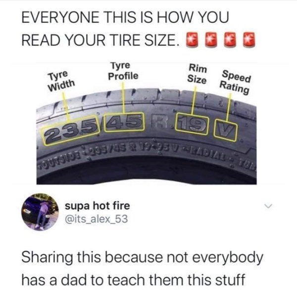 iphone for everybody - 23545 R 19 UT103 933745 2 1925V Radiator Everyone This Is How You Read Your Tire Size. Tyre Profile Rim Tyre Width Speed Size Rating supa hot fire Sharing this because not everybody has a dad to teach them this stuff