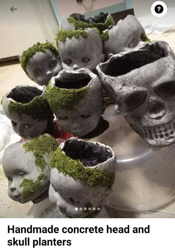 food - R ? Handmade concrete head and skull planters