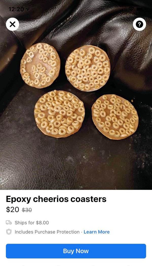 commodity - 7 X Epoxy cheerios coasters $20 $30 65 Ships for $8.00 Includes Purchase Protection Learn More Buy Now