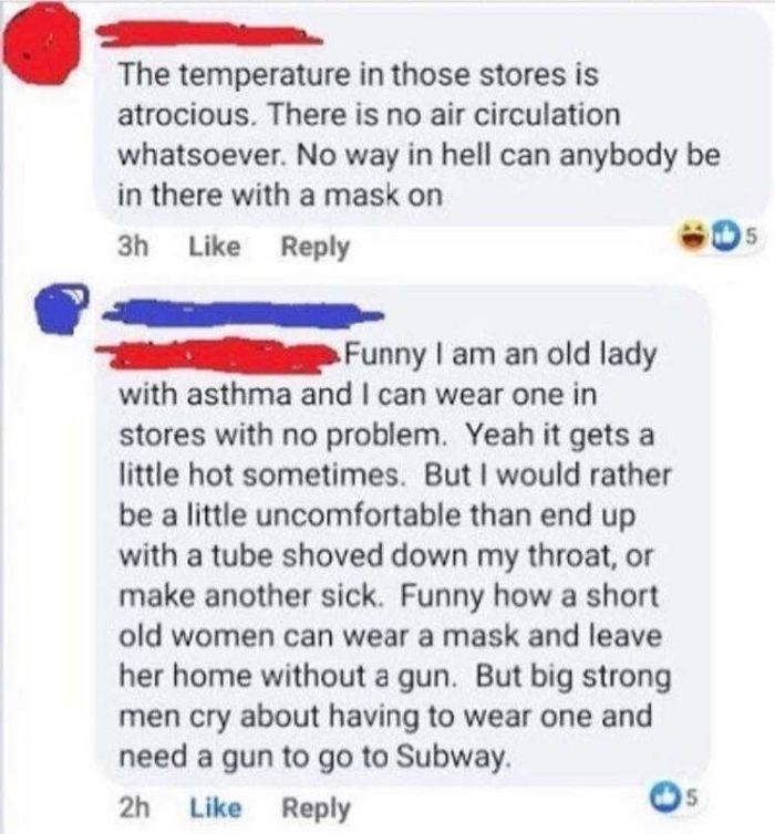 murderedbywords mask - The temperature in those stores is atrocious. There is no air circulation whatsoever. No way in hell can anybody be in there with a mask on 3h 5 Funny I am an old lady with asthma and I can wear one in stores with no problem. Yeah i