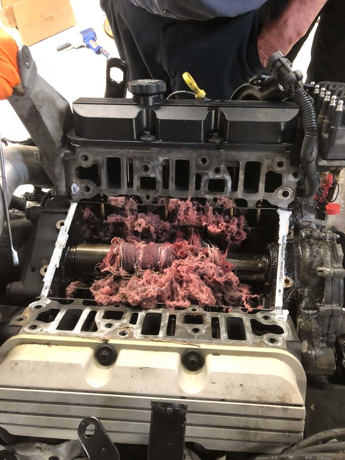 Coworker Left A Couple Shop Rags In The Engine Valley When Doing Intake Gaskets. Now He Gets To Replace The Engine.