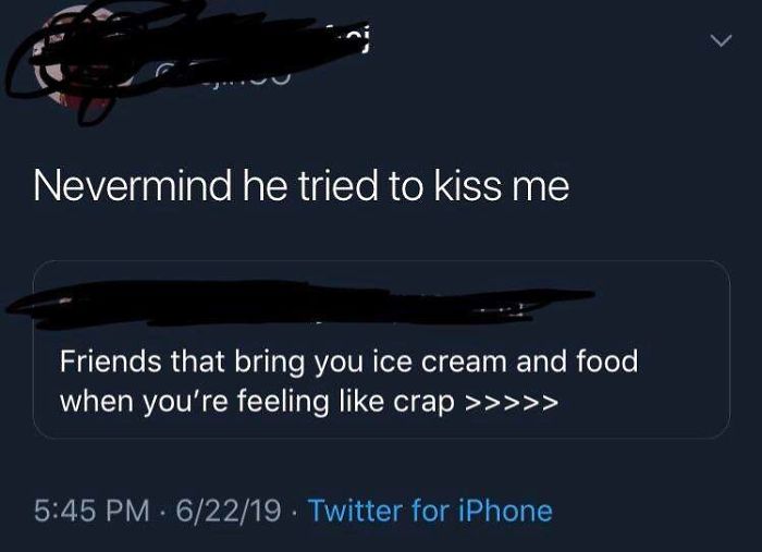 nice guy memes - Nevermind he tried to kiss me Friends that bring you ice cream and food when you're feeling crap >>>>>