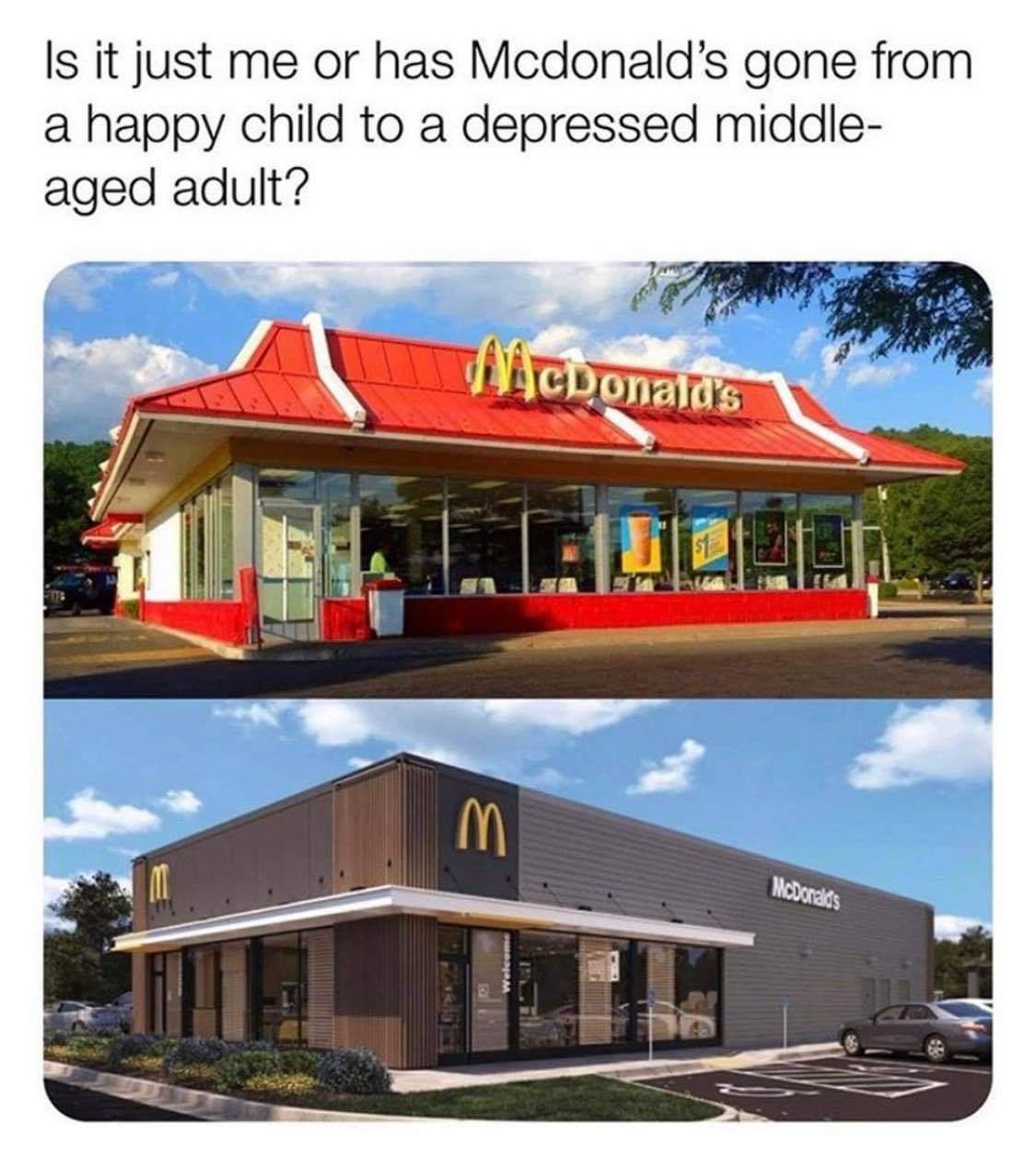 Is it just me or has Mcdonald's gone from a happy child to a depressed middle aged adult? MacDonald's m McDonalds
