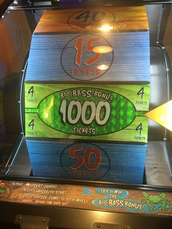 Big Bass Bonus 40 Cas 4 4 4 Tickets Tickets 4000 4 Tickets 4. Tickets Tickets 50 To Play Insert CoinS Lift Handle To Start Pull Handle Down To Spin Wheel Murri... Before Time Runs Out! Try To Win The Big Bass Bonus