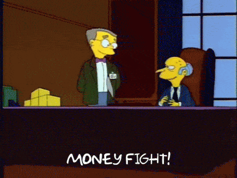 funny work memes - mr. burns smithers the simpsons money fight gif