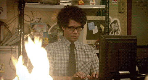 funny work memes - guy typing on flaming computer gif