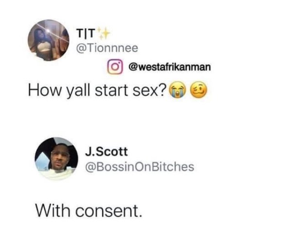 technically correct and funny comments - How yall start sex? - With consent.