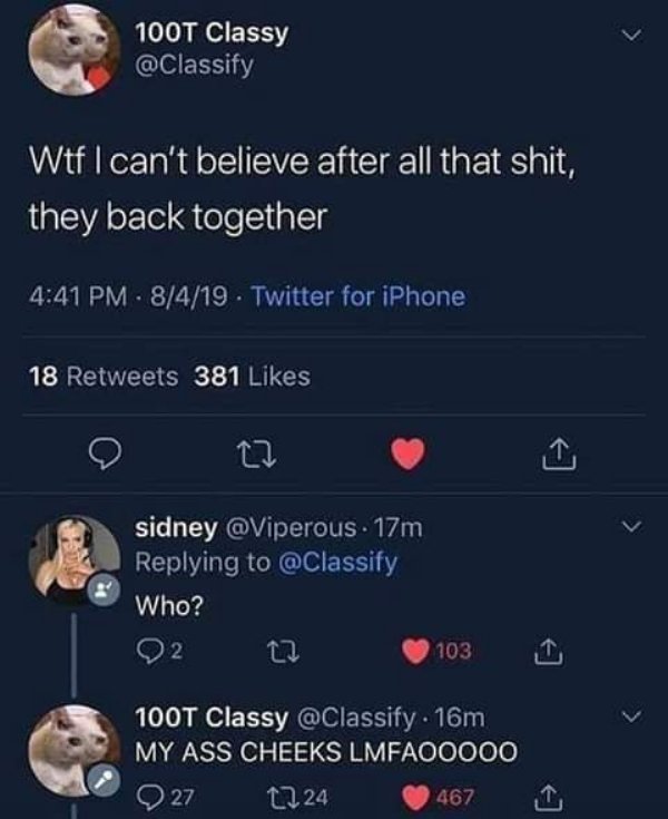 technically correct and funny comments - I can't believe after all that shit, they back together - Who? - My Ass Cheeks LMFAO0000