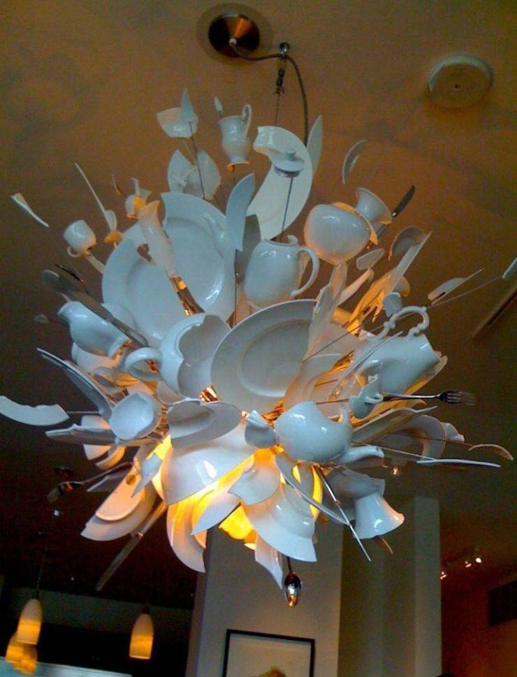 exploding dishes chandelier