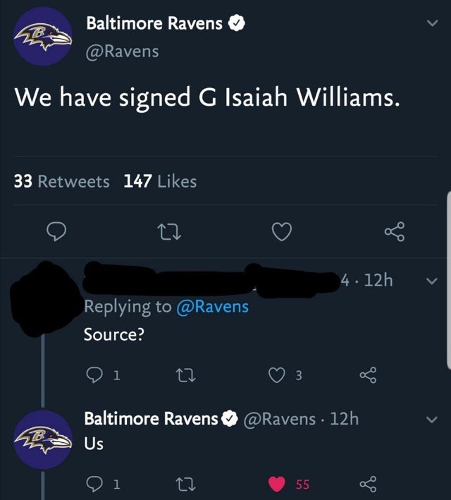 baltimore ravens - Baltimore Ravens We have signed G Isaiah Williams. 33 147 4.12h Source? 1 27 3 Baltimore Ravens . 12h Us 1 27 55