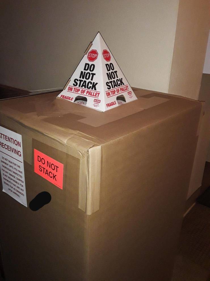 “Cones that prevents stacking of boxes.”