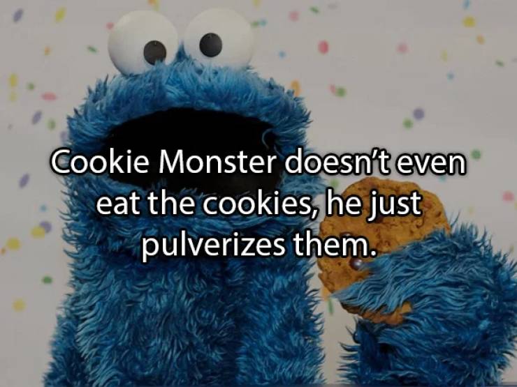 cookie monster - Cookie Monster doesn't even eat the cookies, he just pulverizes them.