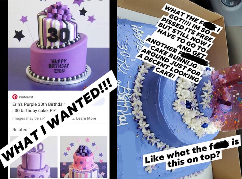 super entitled people - cake decorating - 30 Ha What The Foi Got!!!! Im Sot Pissed Its Free But Still Now! Have To Go To And Get Another Cake Runnijg Around Just For A Decent Looking Cake! Happy Birthday Erx 3074 Bithiday Pinterest Erin's Purple 30th Birt