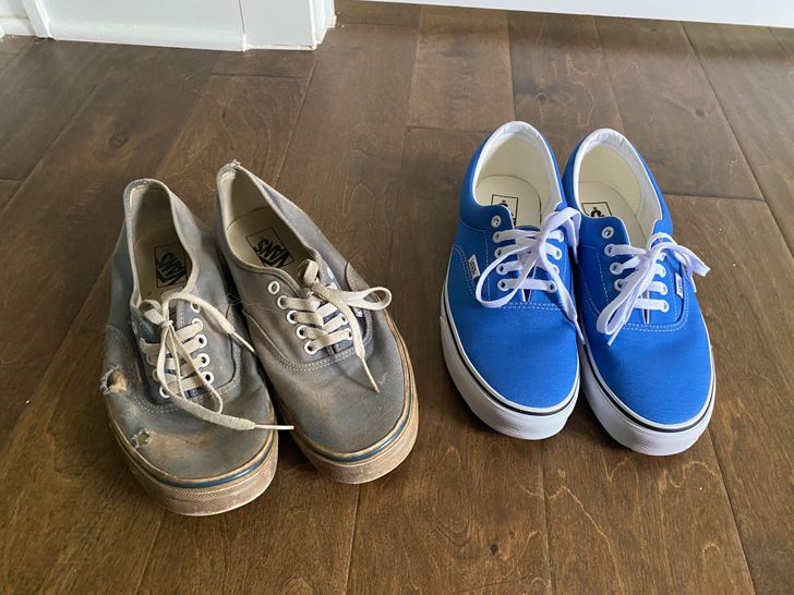 “My 1-year-old fishing shoes vs My brand new ones”