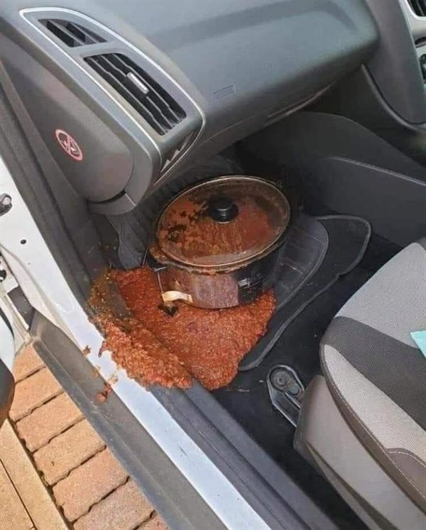 chili spill in car