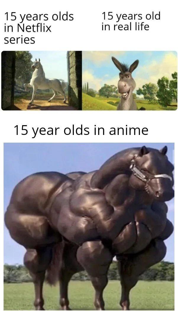 horse breeding memes - 15 years olds in Netflix series 15 years old in real life Shok 15 year olds in anime