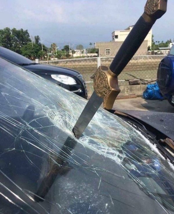sword in windshield
