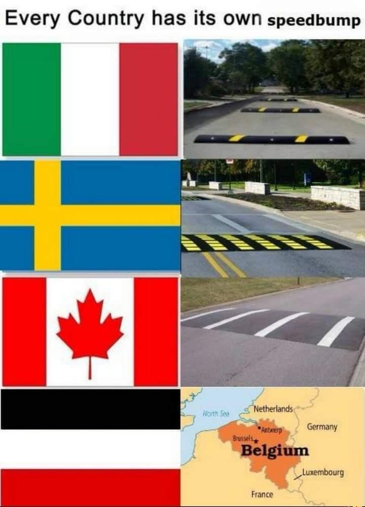 speed bumps in different countries - Every Country has its own speedbump "Netherlands North Sea Germany Antarp Brussels Belgium Luxembourg France