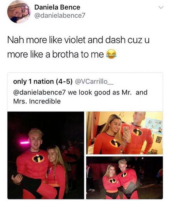 we look good as mr and mrs incredible - Daniela Bence Nah more violet and dash cuz u more a brotha to me only 1 nation 45 we look good as Mr. and Mrs. Incredible