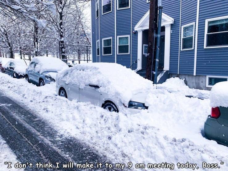 snow - "I don't think I will make it to my 9 am meeting today, Boss.