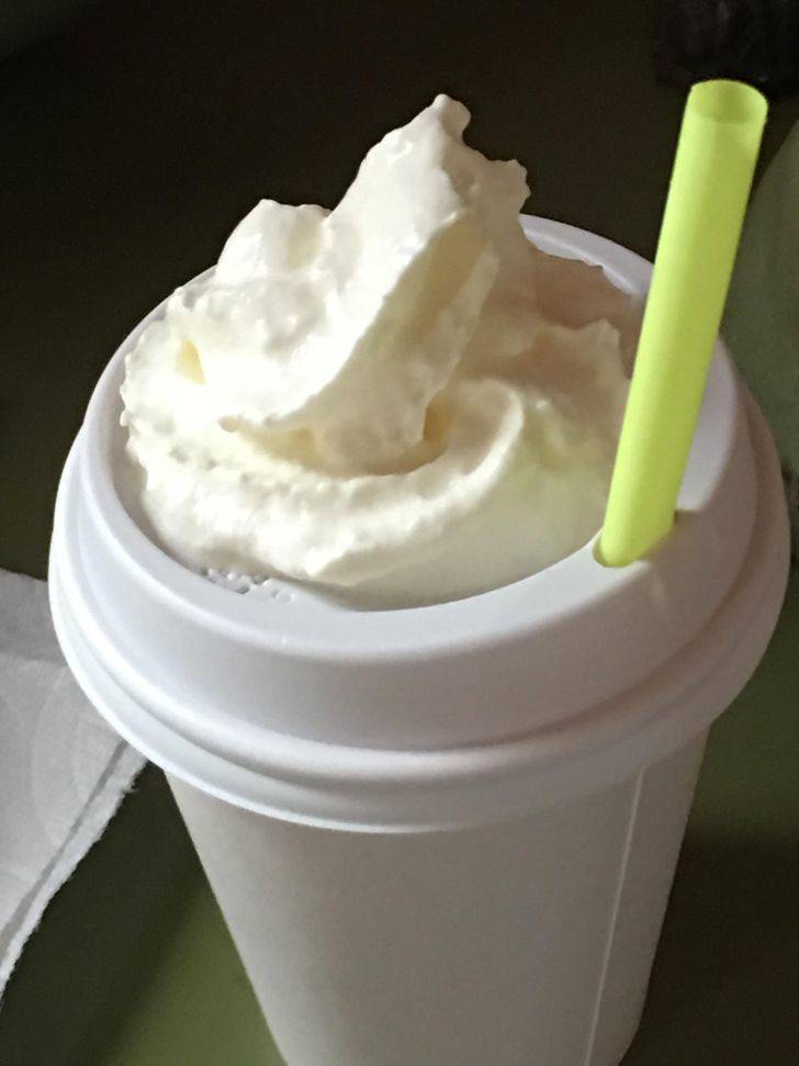 whipped cream on outside of cup