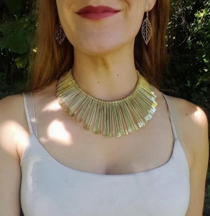 “I have no idea how to wear this golden necklace, but it was too ridiculous and awesome to pass up.”