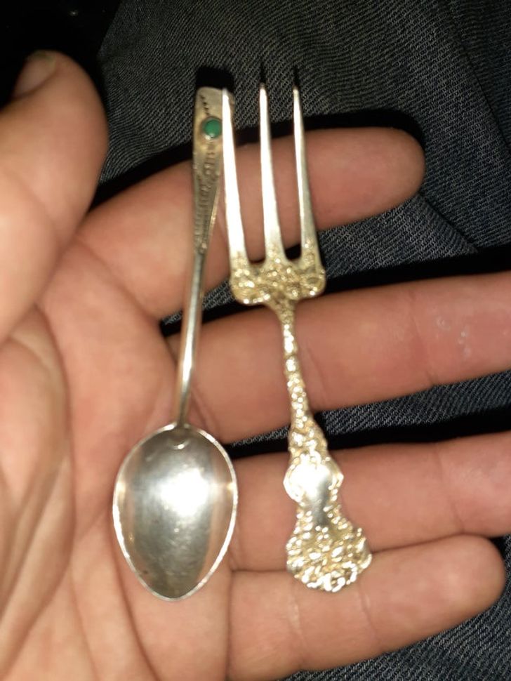 “Dumpster sterling is the best sterling. I found both of these tonight. The spoon is from the 1930s and the fork is from the early 1900s.”