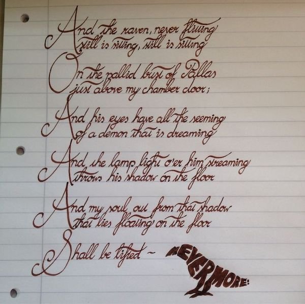 cool pictures - edgar allan poe the raven poem written in cursive