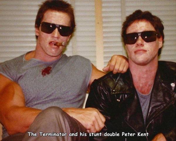 funny memes - peter kent arnold schwarzenegger - G The Terminator and his stunt double Peter Kent