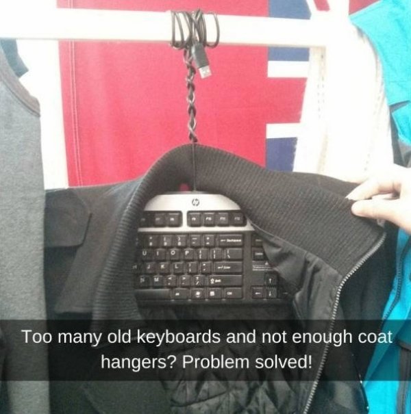 keyboard coathanger - Too many old keyboards and not enough coat hangers? Problem solved!