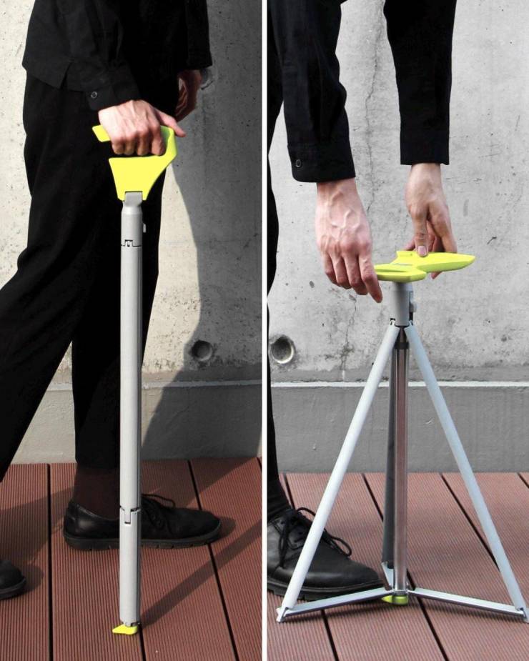 " A walking stick that can turn into a stool when necessary."