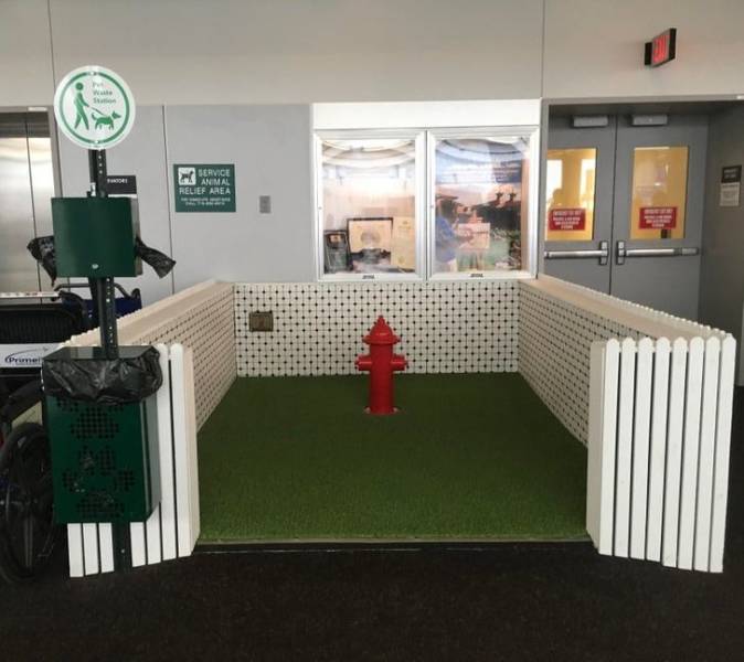 "A bathroom for service dogs in an airport"