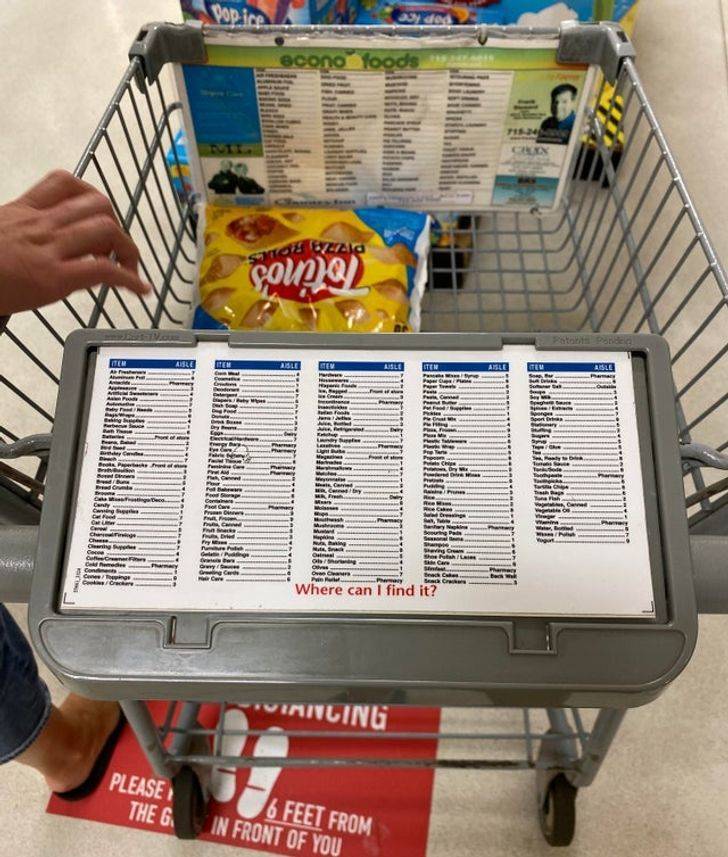 “This grocery store has a map of where to find items on every cart.”
