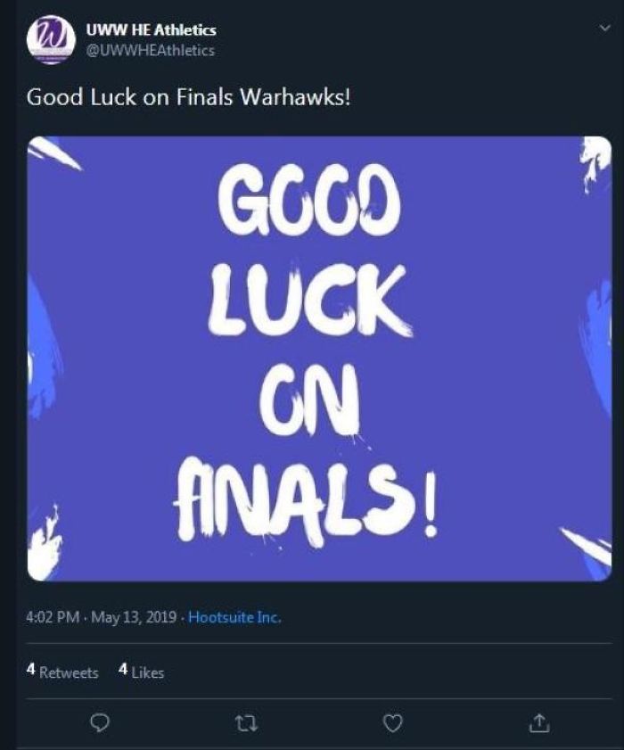 good luck on anals - Wuww He Athletics Good Luck on Finals Warhawks! Good Luck Gn Finals! . . Hootsuite Inc. 4 4