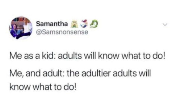 funny memes - telling myself it be like that sometimes - Samantha Me as a kid adults will know what to do! Me, and adult the adultier adults will know what to do!