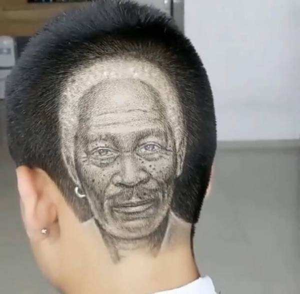 funny memes - morgan freeman haircut into person's head