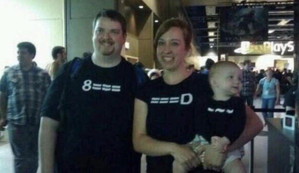 funny memes - family wearing 8=D shirt