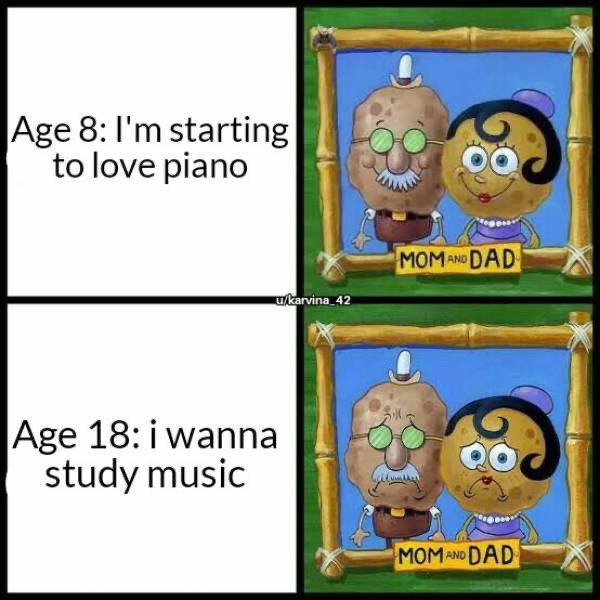 spongebob's mom and dad - Age 8 I'm starting to love piano Mom And Dad ukarvina_42 Age 18 i wanna study music Mom And Dad